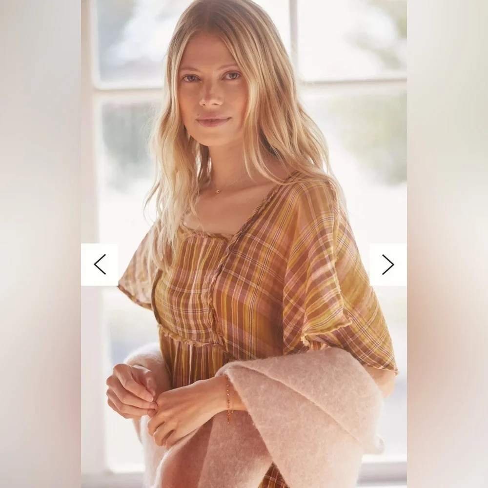 Anthropologie Plaid Mini Dress small cotton cottage core